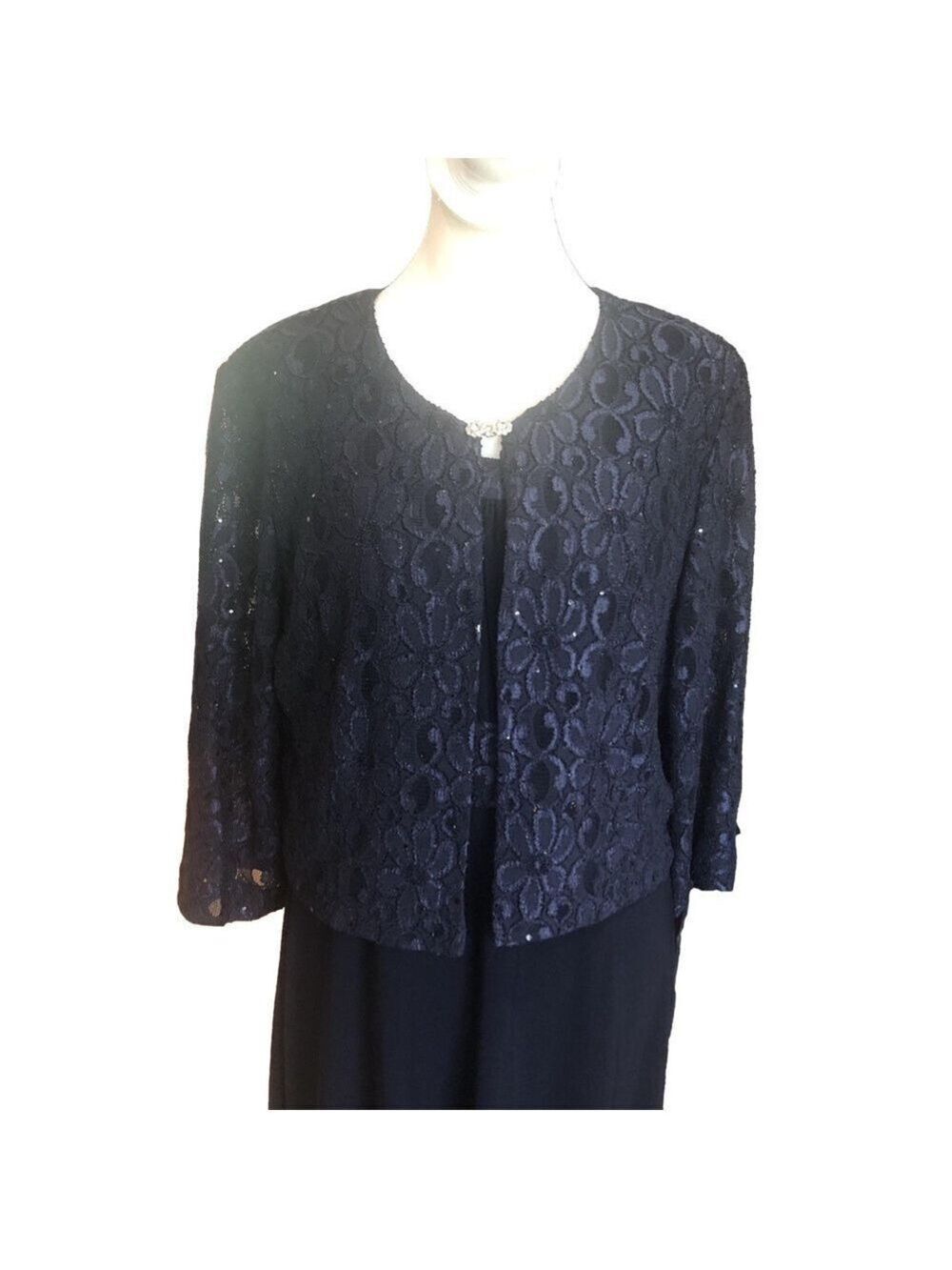 Jessica Howard Size 12 two piece cocktail dress. Navy blue lace sequins midi